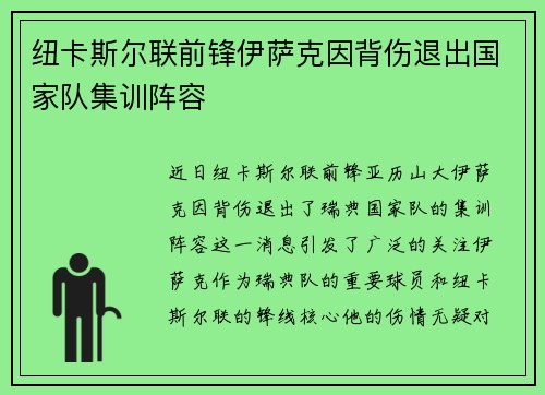 纽卡斯尔联前锋伊萨克因背伤退出国家队集训阵容